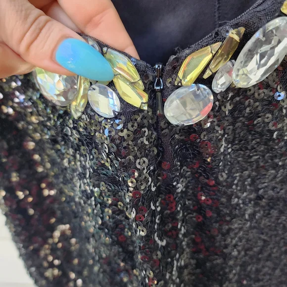 Alyce Paris Sequin Jeweled Open Back Mini Prom Dress - Picture 8 of 10